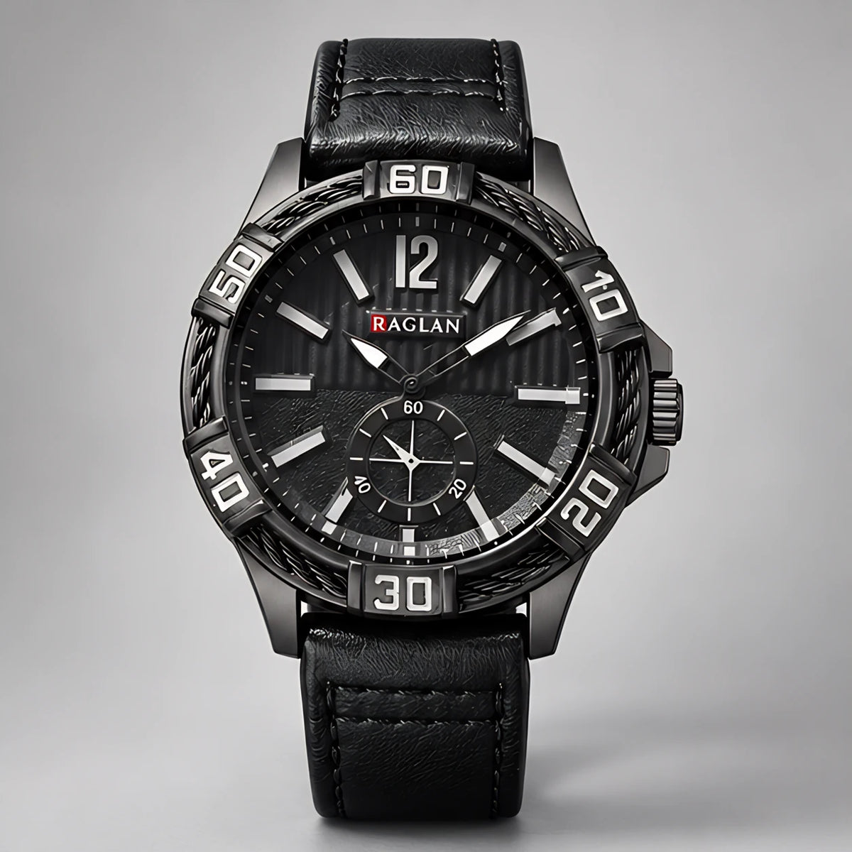 Dalston Men's 44mm Round Dial Watch with Genuine Leather Band - Black - apparel - Eric Muller - Image 2