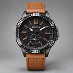 Dalston Men's 44mm Round Dial Watch with Genuine Leather Band - Brown - apparel - Eric Muller - Image 2