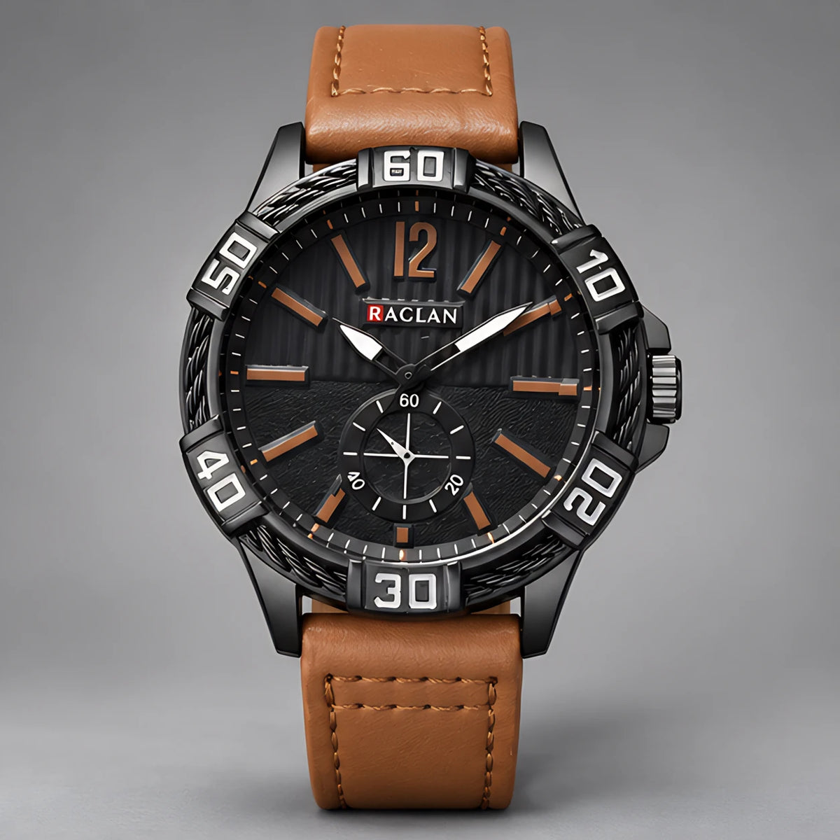 Dalston Men's 44mm Round Dial Watch with Genuine Leather Band - Brown - apparel - Eric Muller - Image 2