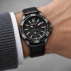 Dalston Men's 44mm Round Dial Watch with Genuine Leather Band - Black - Accessories > Watches > Leather Band Analog Watches - Eric Muller - Image 3