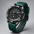 Dalston Men's 44mm Round Dial Watch with Genuine Leather Band - Green - Accessories > Watches > Leather Band Analog Watches - Eric Muller - Image 1