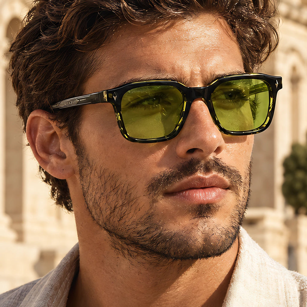 Dante Chunky Full-Rim Square Sunglasses - Lime - tinted lenses - Eric Muller - Image 3
