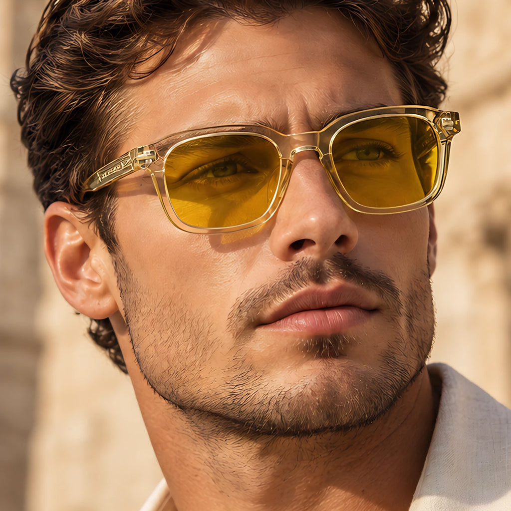 Dante Chunky Full-Rim Square Sunglasses - Lemon - tinted lenses - Eric Muller - Image 3