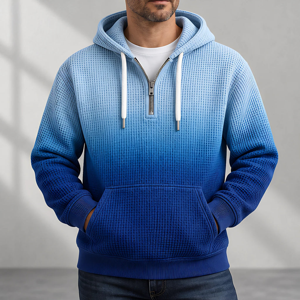 Darrow Men's Waffle-Knit Half-Zip Hoodie - Blue - Clothing > Tops > Hoodies > Half-Zip Hoodies - Eric Muller - Image 2