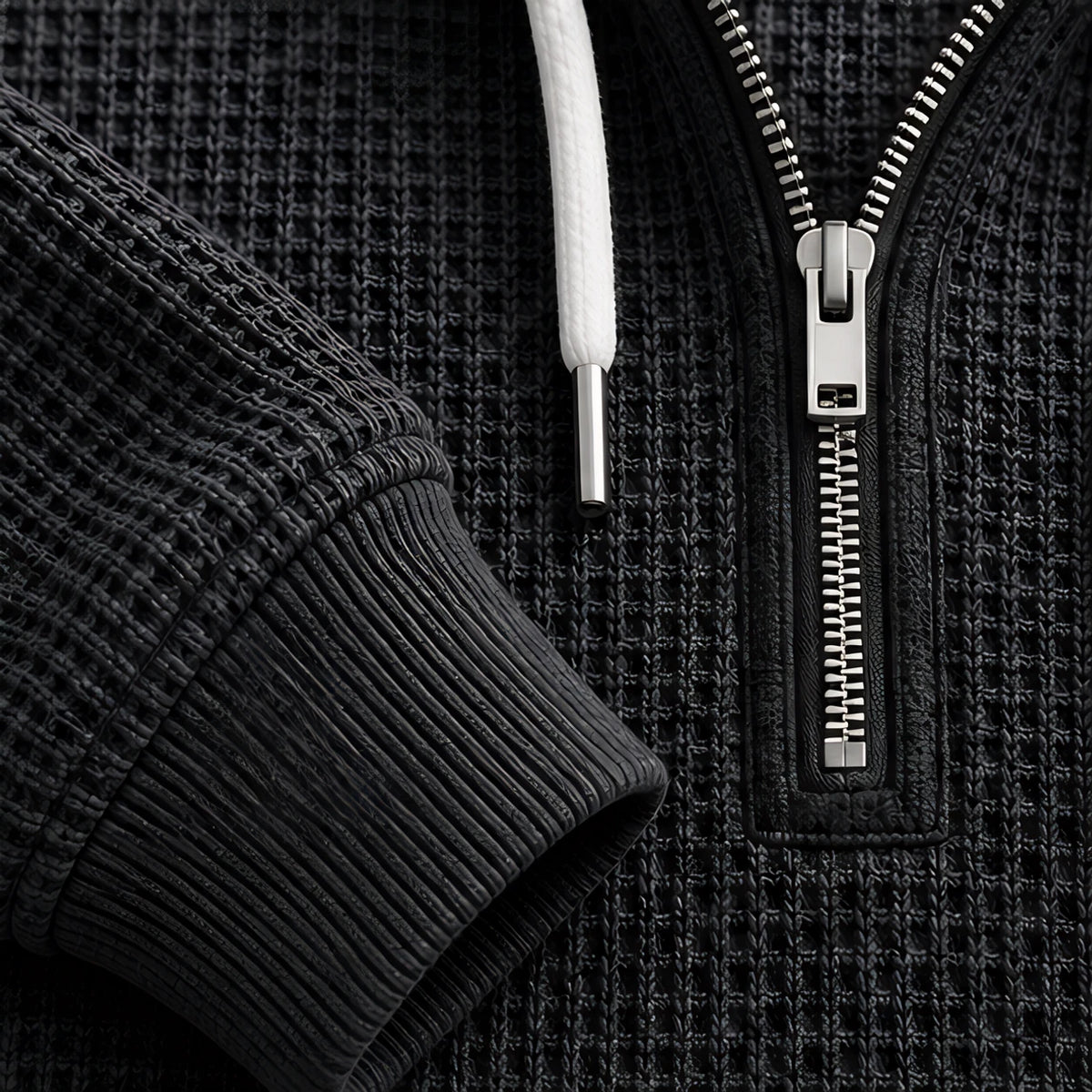 Darrow Men's Waffle-Knit Half-Zip Hoodie - Black - hoodie - Eric Muller - Image 3