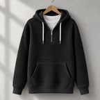 Darrow Men's Waffle-Knit Half-Zip Hoodie - Black - Clothing > Tops > Hoodies > Half-Zip Hoodies - Eric Muller - Image 1