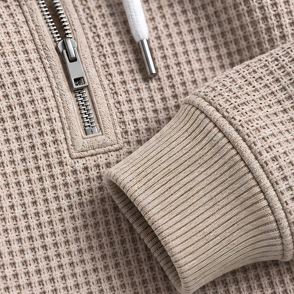 Darrow Men's Waffle-Knit Half-Zip Hoodie - Khaki - hoodie - Eric Muller - Image 3