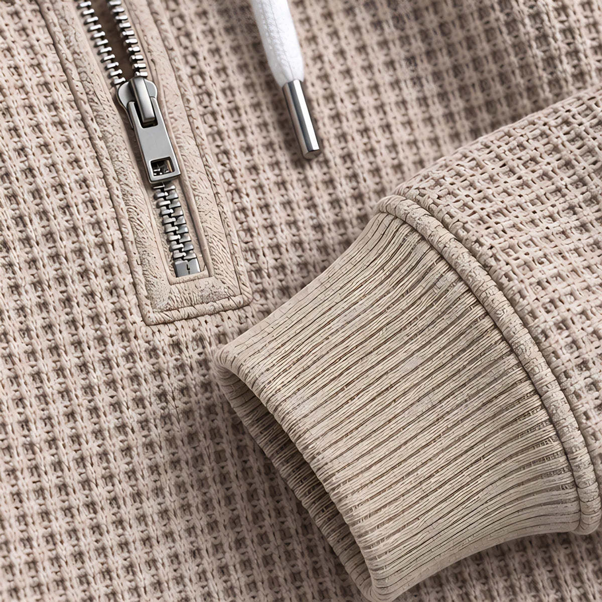 Darrow Men's Waffle-Knit Half-Zip Hoodie - Khaki - hoodie - Eric Muller - Image 3