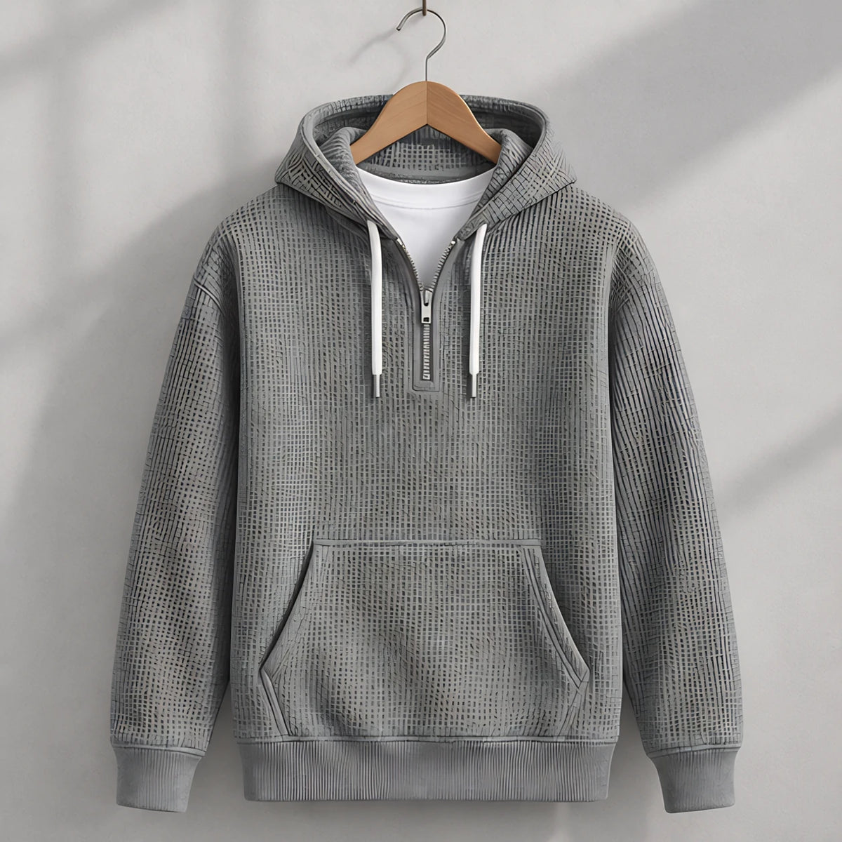 Darrow Men's Waffle-Knit Half-Zip Hoodie - Gray - Clothing > Tops > Hoodies > Half-Zip Hoodies - Eric Muller - Image 1