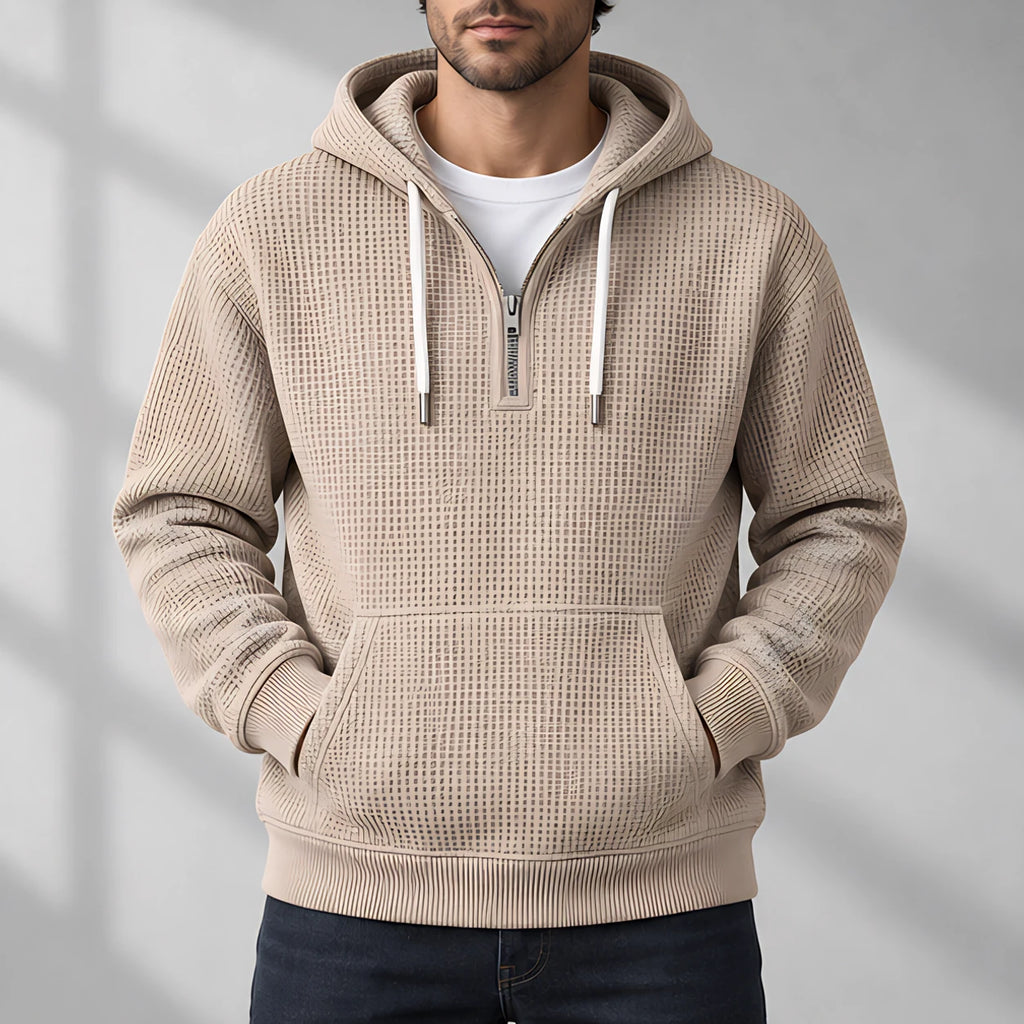 Darrow Men's Waffle-Knit Half-Zip Hoodie - Khaki - Clothing > Tops > Hoodies > Half-Zip Hoodies - Eric Muller - Image 2
