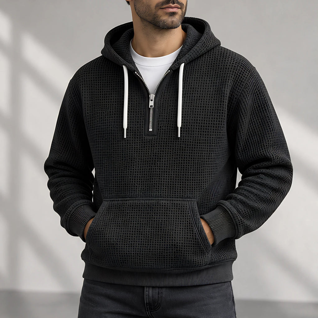 Darrow Men's Waffle-Knit Half-Zip Hoodie - Black - Clothing > Tops > Hoodies > Half-Zip Hoodies - Eric Muller - Image 2