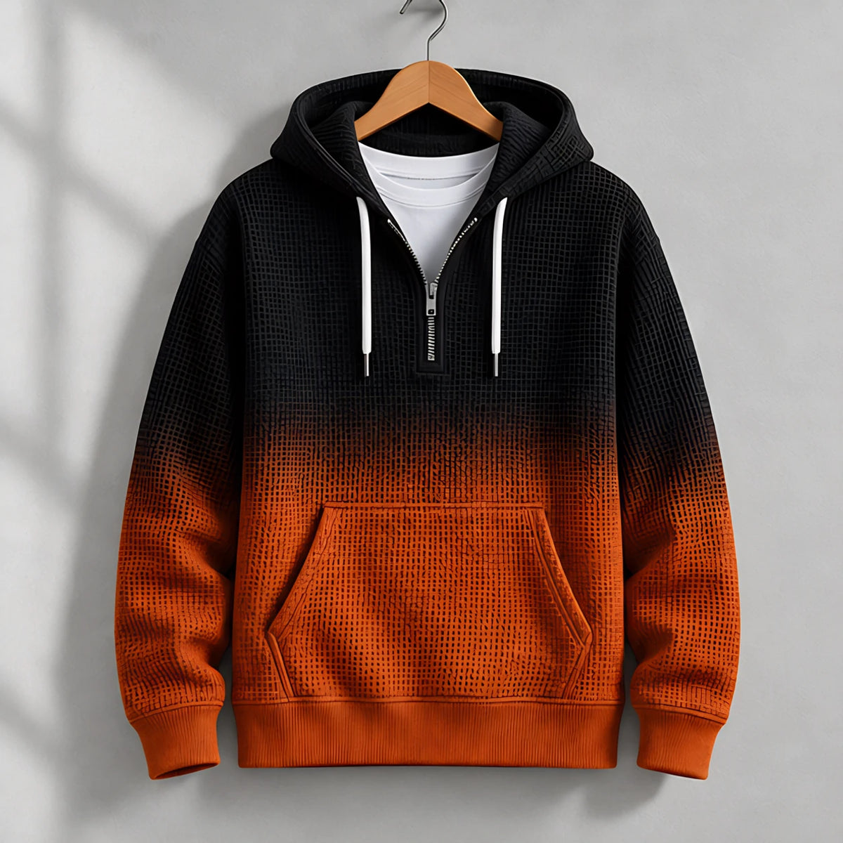 Darrow Men's Waffle-Knit Half-Zip Hoodie - Orange - Clothing > Tops > Hoodies > Half-Zip Hoodies - Eric Muller - Image 1