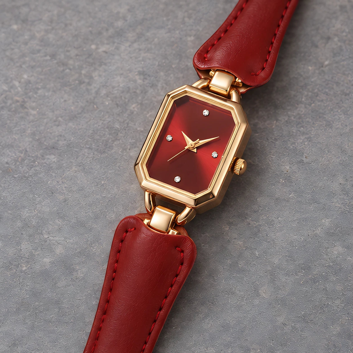 Delphira Women's Leather-Strap Quartz Watch - Red - Women's Accessories > Watches > Rectangular Quartz Watches - Eric Muller - Image 2