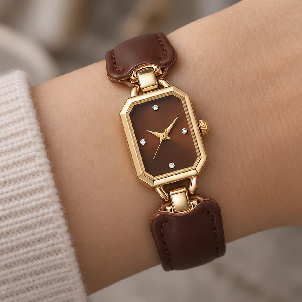 Delphira Women's Leather-Strap Quartz Watch - Brown - Women's Accessories > Watches > Rectangular Quartz Watches - Eric Muller - Image 1