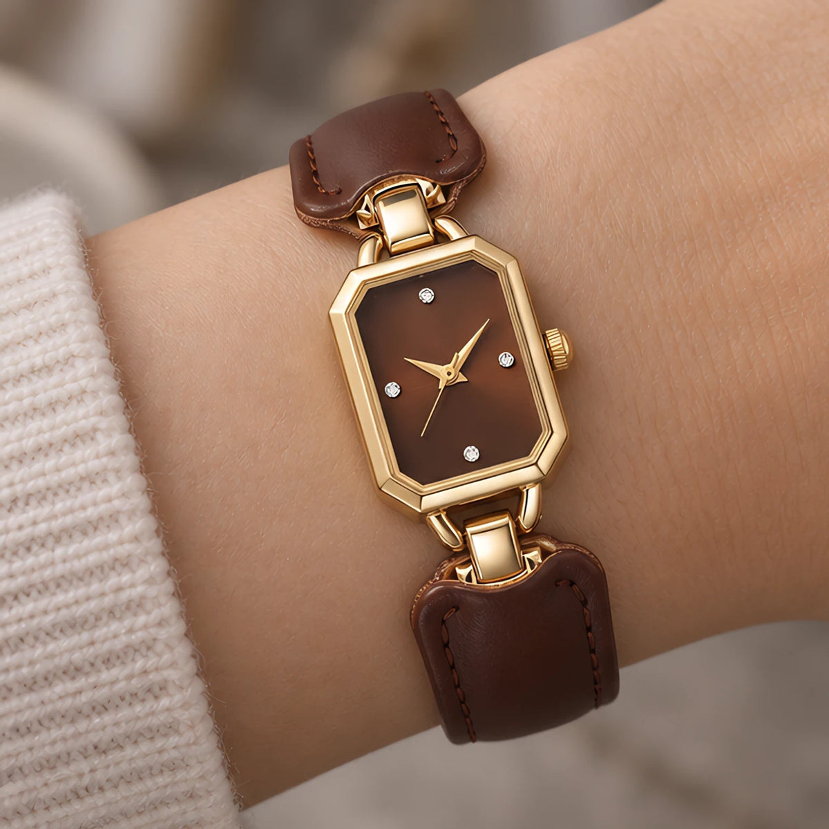 Delphira Women's Leather-Strap Quartz Watch - Brown - Women's Accessories > Watches > Rectangular Quartz Watches - Eric Muller - Image 1