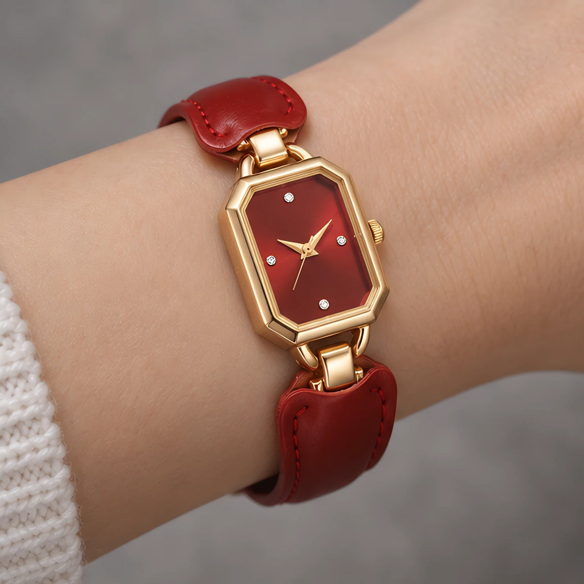 Delphira Women's Leather-Strap Quartz Watch - Red - Women's Accessories > Watches > Rectangular Quartz Watches - Eric Muller - Image 1