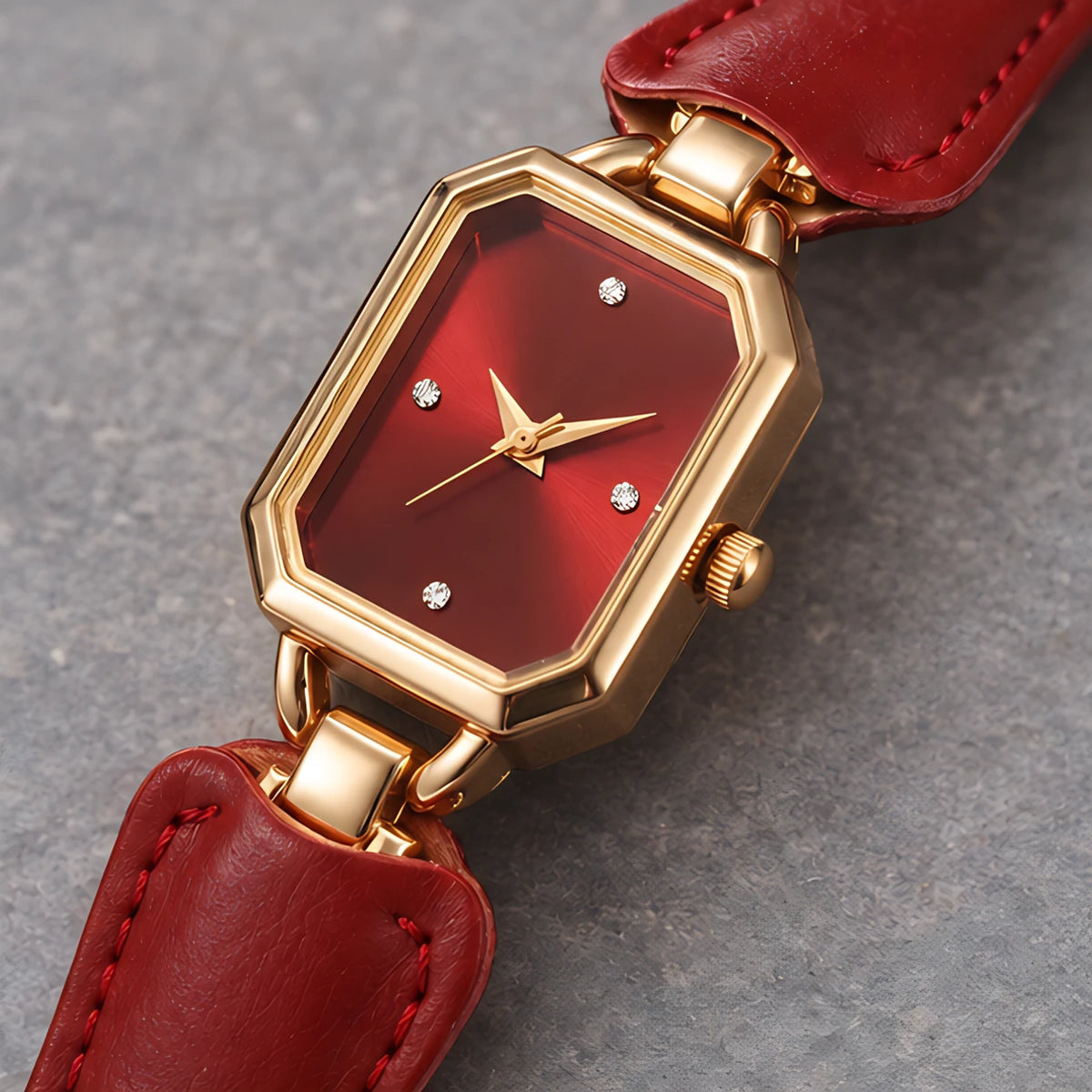 Delphira Women's Leather-Strap Quartz Watch - Red - female - Eric Muller - Image 3