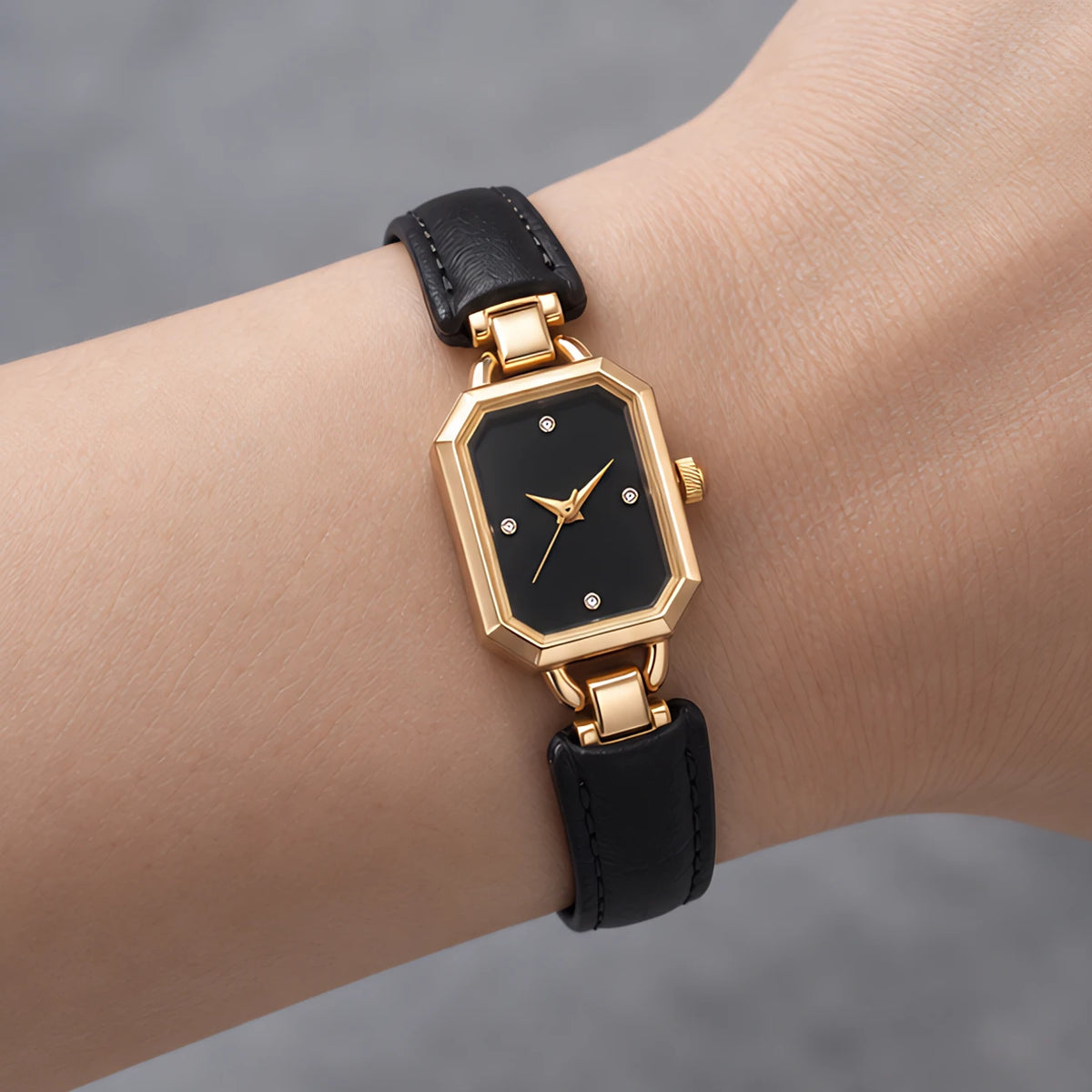 Delphira Women's Leather-Strap Quartz Watch - Black - Women's Accessories > Watches > Rectangular Quartz Watches - Eric Muller - Image 1