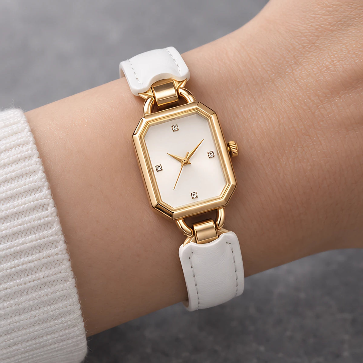 Delphira Women's Leather-Strap Quartz Watch - White - Women's Accessories > Watches > Rectangular Quartz Watches - Eric Muller - Image 1