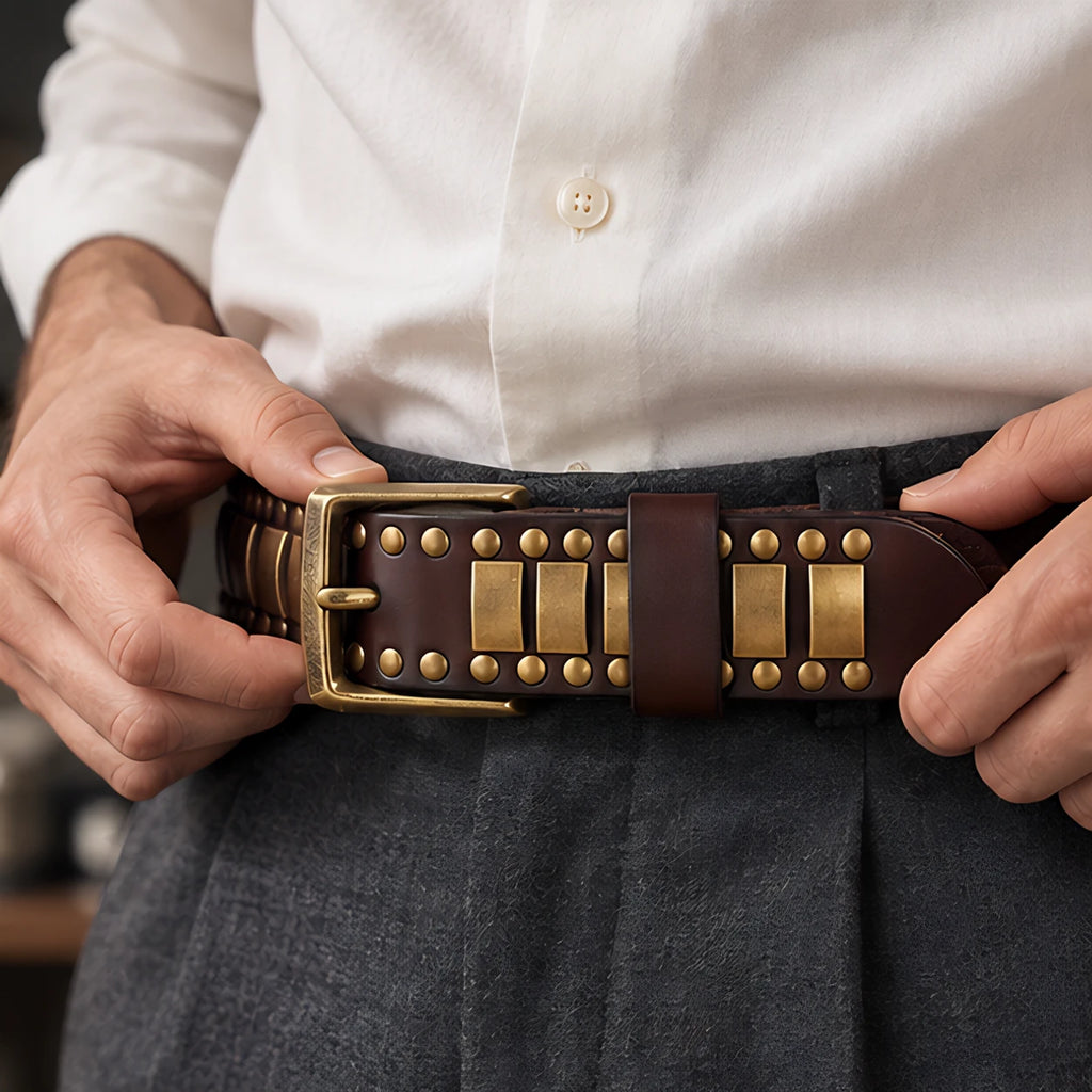 Dorian Men's Genuine Leather Statement Belt - Brown - Accessories > Belts > Studded Leather Belts - Eric Muller - Image 2