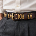 Dorian Men's Genuine Leather Statement Belt - Brown - Accessories > Belts > Studded Leather Belts - Eric Muller - Image 1