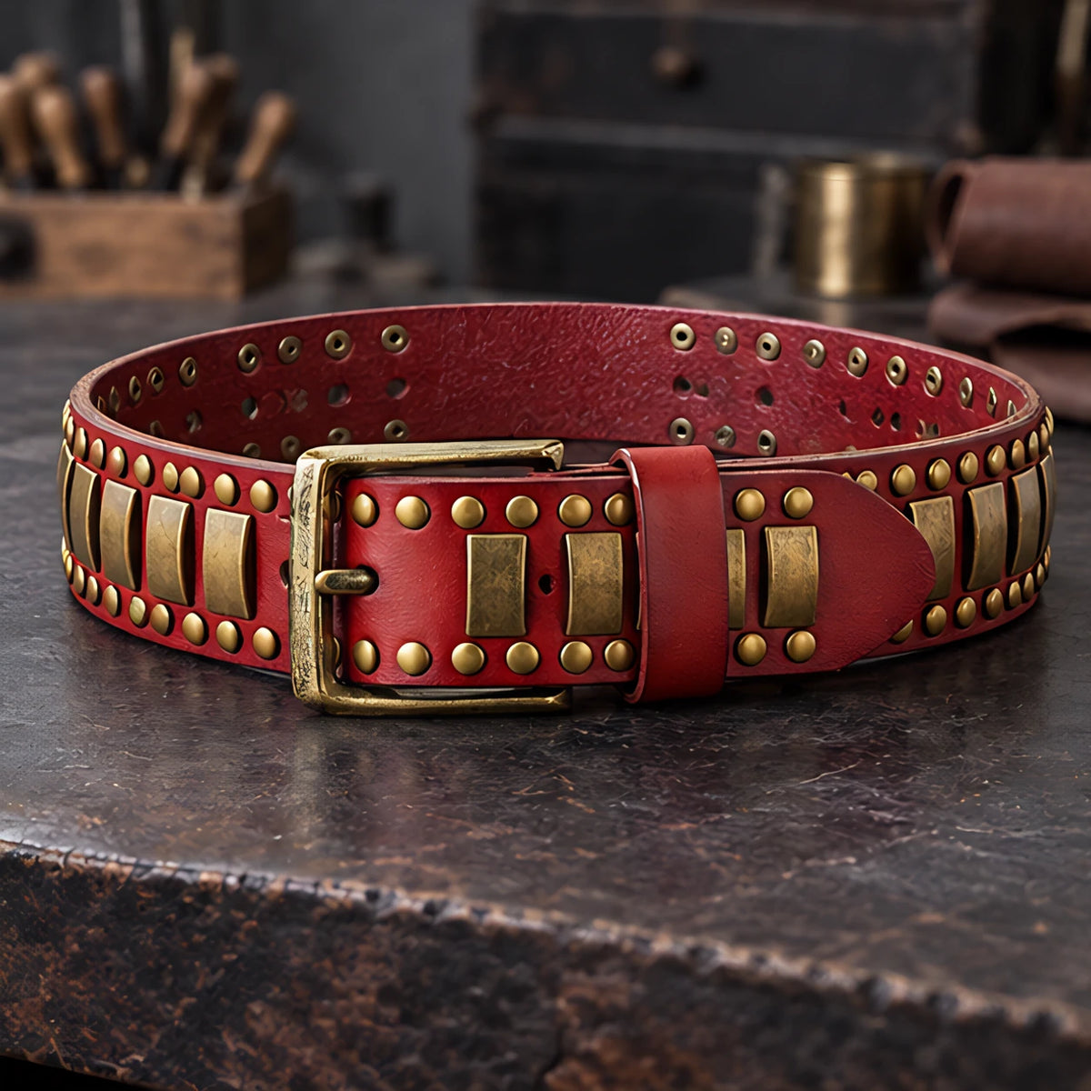 Dorian Men's Genuine Leather Statement Belt - Red - male - Eric Muller - Image 3
