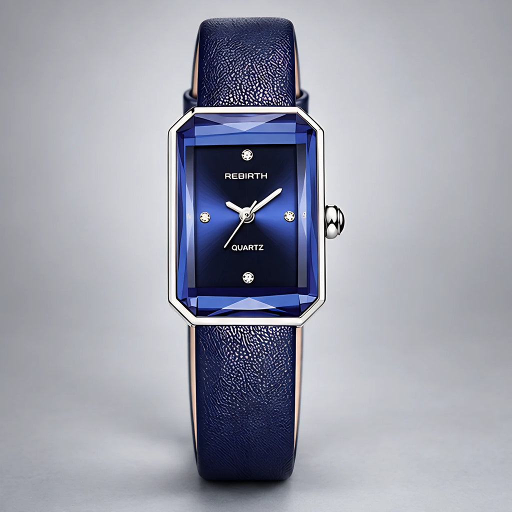 Elaris Women's Rectangular Leather Strap Quartz Watch - Frost Blue - apparel - Eric Muller - Image 2