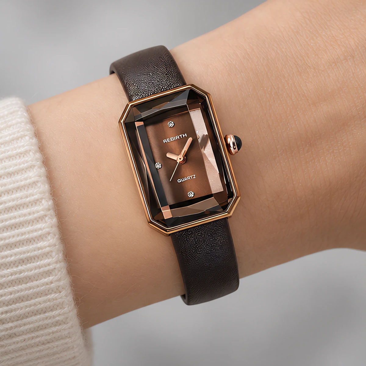 Elaris Women's Rectangular Leather Strap Quartz Watch - Chocolate Brown - Accessories > Watches > Rectangular Quartz Watches - Eric Muller - Image 3