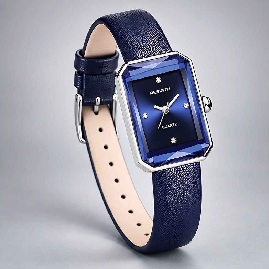 Elaris Women's Rectangular Leather Strap Quartz Watch - Frost Blue - Accessories > Watches > Rectangular Quartz Watches - Eric Muller - Image 1