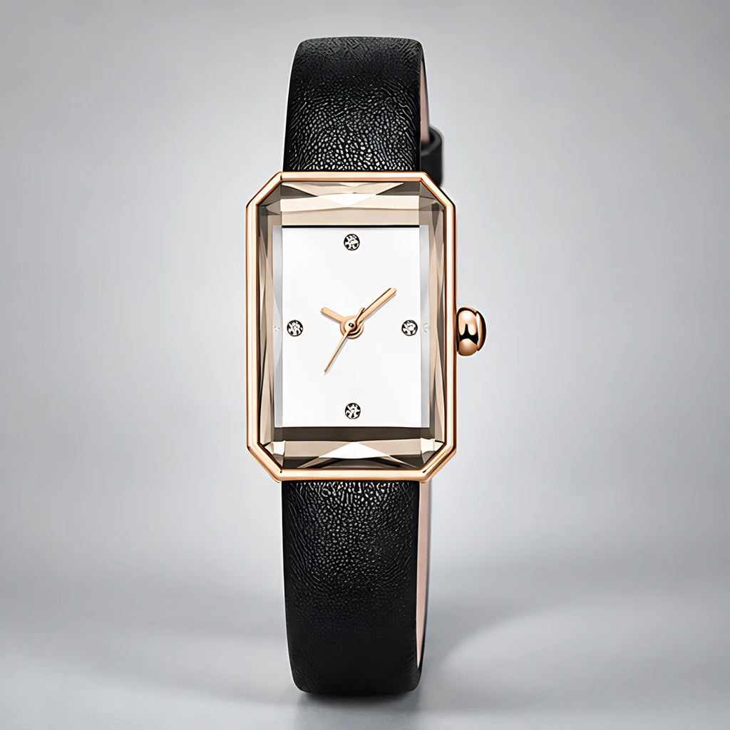 Elaris Women's Rectangular Leather Strap Quartz Watch - Piano Black - apparel - Eric Muller - Image 2
