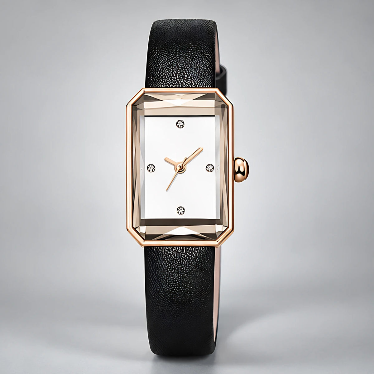 Elaris Women's Rectangular Leather Strap Quartz Watch - Piano Black - apparel - Eric Muller - Image 2