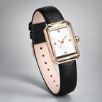Elaris Women's Rectangular Leather Strap Quartz Watch - Piano Black - Accessories > Watches > Rectangular Quartz Watches - Eric Muller - Image 1