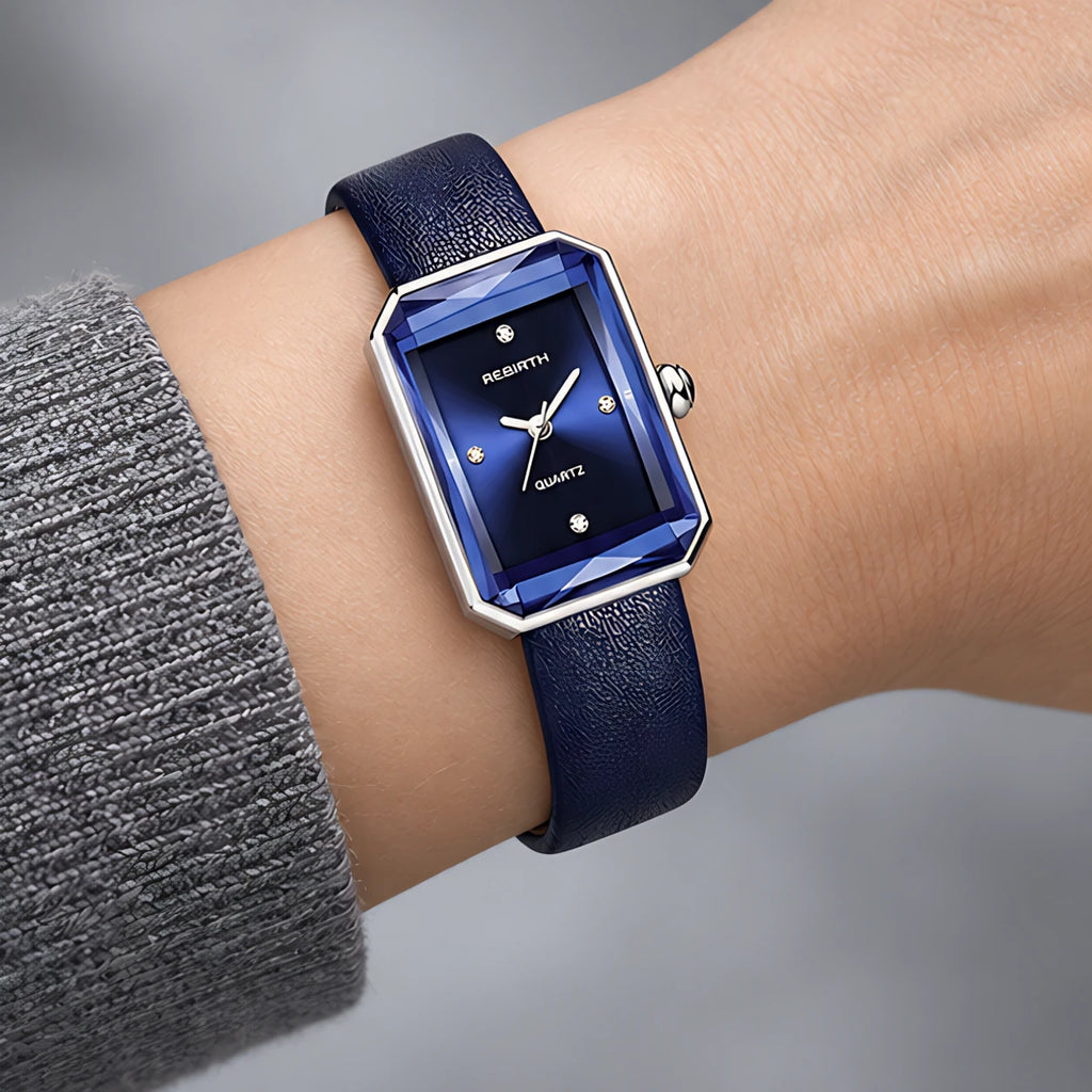 Elaris Women's Rectangular Leather Strap Quartz Watch - Frost Blue - Accessories > Watches > Rectangular Quartz Watches - Eric Muller - Image 3