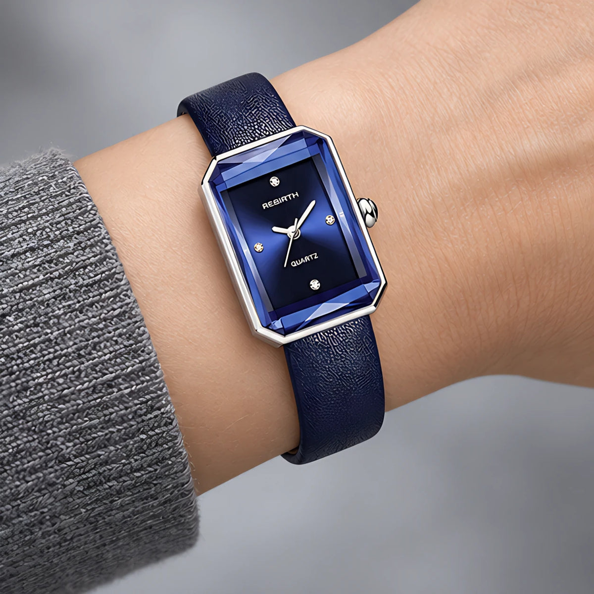 Elaris Women's Rectangular Leather Strap Quartz Watch - Frost Blue - Accessories > Watches > Rectangular Quartz Watches - Eric Muller - Image 3