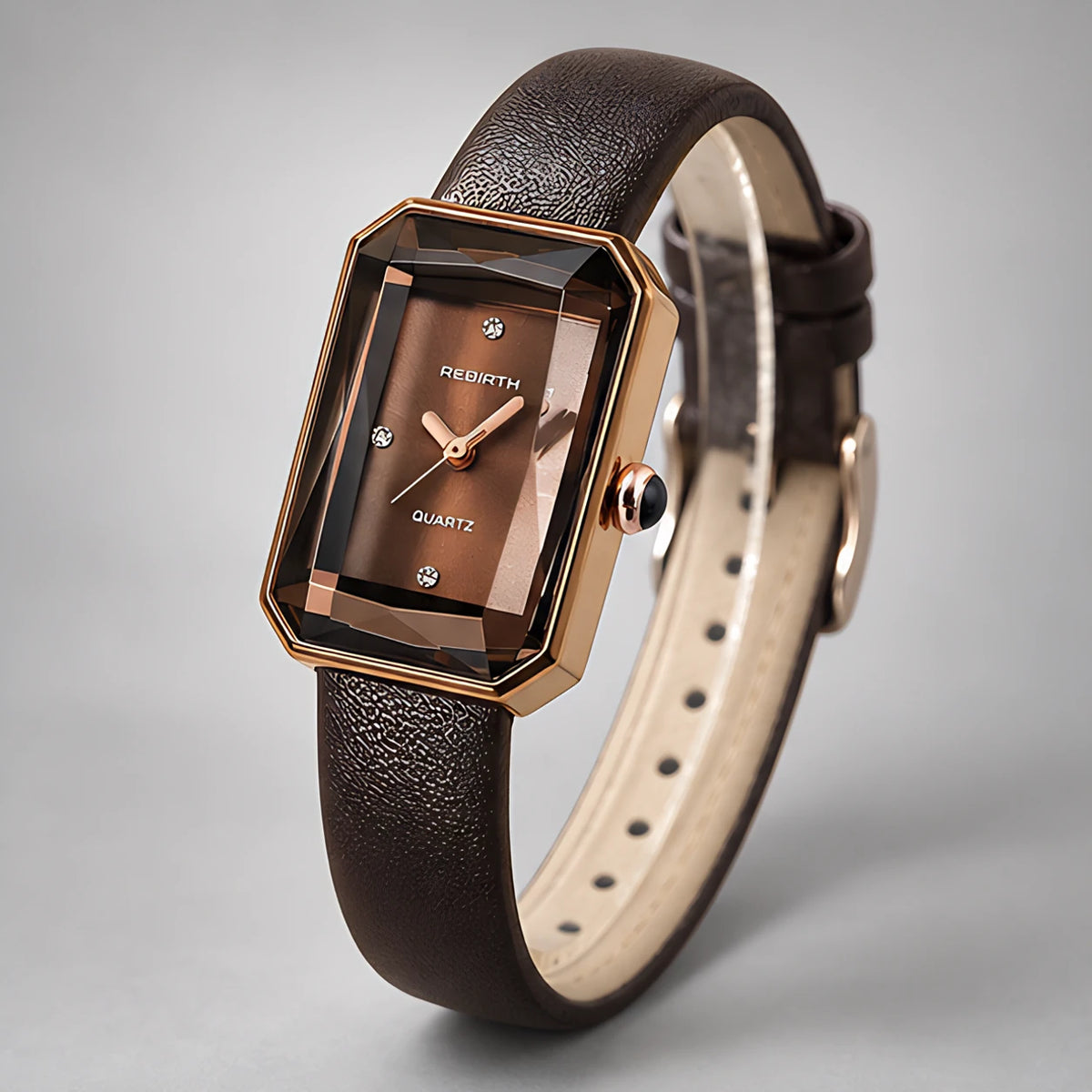 Elaris Women's Rectangular Leather Strap Quartz Watch - Chocolate Brown - Accessories > Watches > Rectangular Quartz Watches - Eric Muller - Image 1