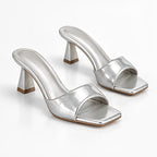 Elettra Women's Sculpted Mid-Heel Mules - Silver - Women's Footwear > Mules > Mid-Heel Mules - Eric Muller - Image 1