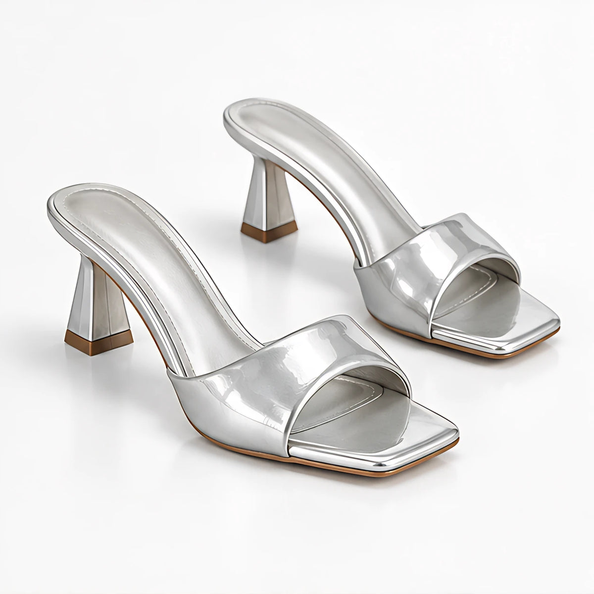 Elettra Women's Sculpted Mid-Heel Mules - Silver - Women's Footwear > Mules > Mid-Heel Mules - Eric Muller - Image 1