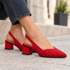 Eliza Rhinestone Block-Heel Slingback Pumps - Red - Heels - Eric Muller - Image 4