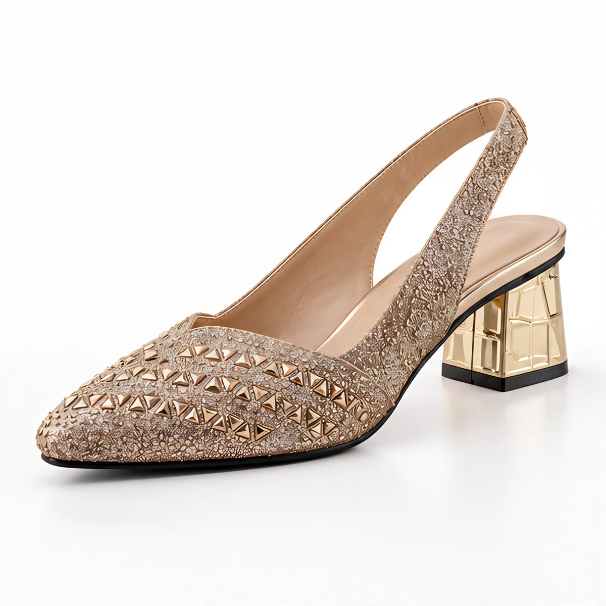 Eliza Rhinestone Block-Heel Slingback Pumps - Gold - Women's Footwear > Heels > Slingback Heels - Eric Muller - Image 1