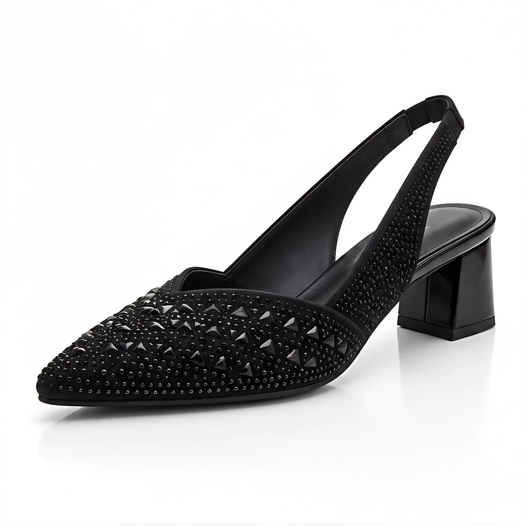 Eliza Rhinestone Block-Heel Slingback Pumps - Black - Women's Footwear > Heels > Slingback Heels - Eric Muller - Image 1