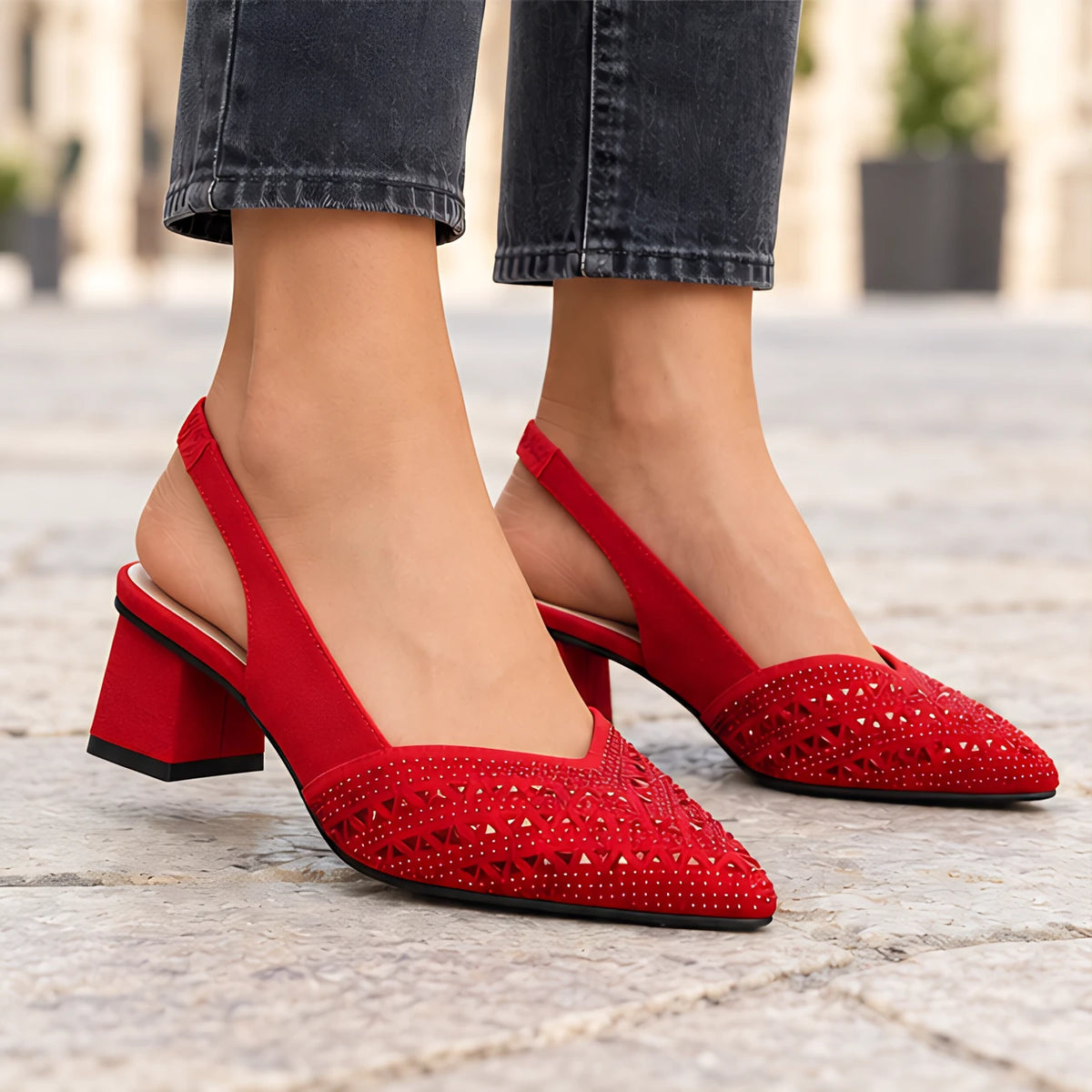 Eliza Rhinestone Block-Heel Slingback Pumps - Red - wapfoot - Eric Muller - Image 3