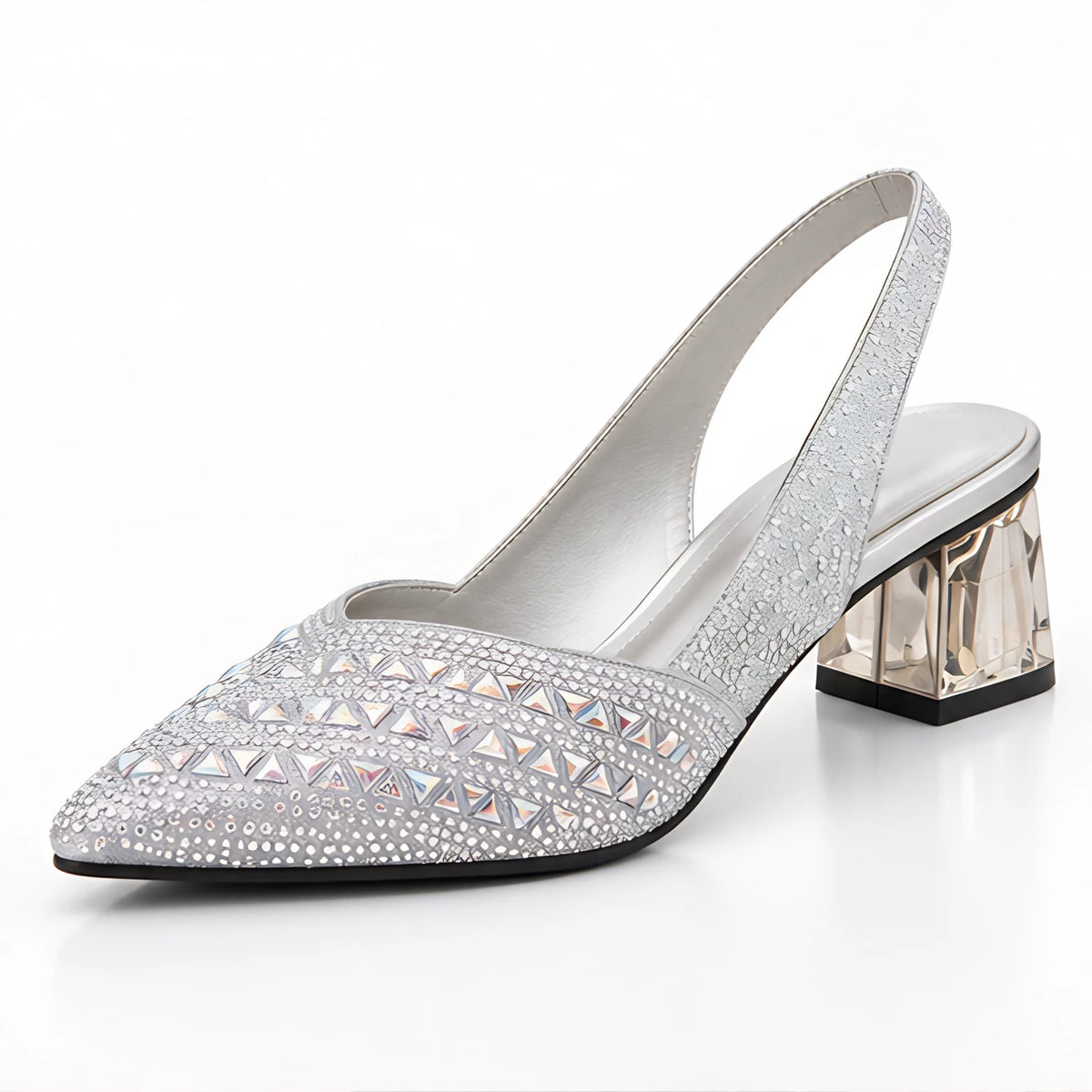 Eliza Rhinestone Block-Heel Slingback Pumps - Silver - Women's Footwear > Heels > Slingback Heels - Eric Muller - Image 1