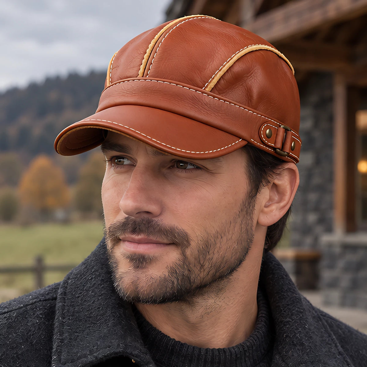 Ellery Men's Vintage-Inspired Leather Aviator Cap - Light Brown - Accessories > Hats > Aviator Caps - Eric Muller - Image 1