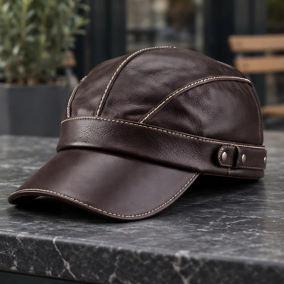 Ellery Men's Vintage-Inspired Leather Aviator Cap - Dark Brown - Accessories > Hats > Aviator Caps - Eric Muller - Image 2