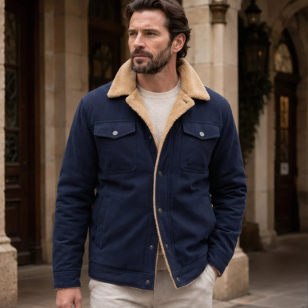 Ellsworth Men's Sherpa Collar Utility Jacket - Navy Blue - Men's Clothing > Outerwear > Utility Jackets - Eric Muller - Image 1