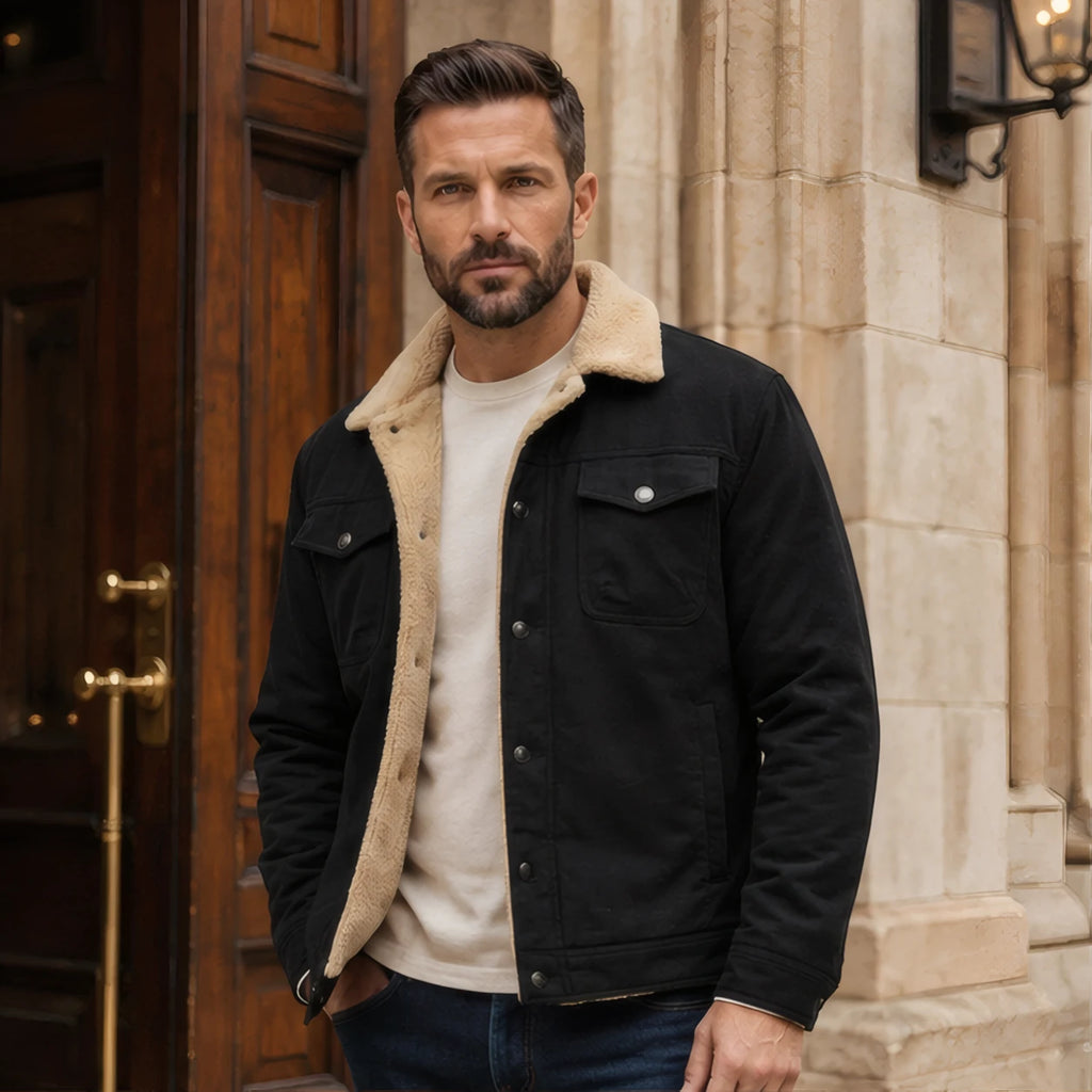 Ellsworth Men's Sherpa Collar Utility Jacket - Black - Men's Clothing > Outerwear > Utility Jackets - Eric Muller - Image 1