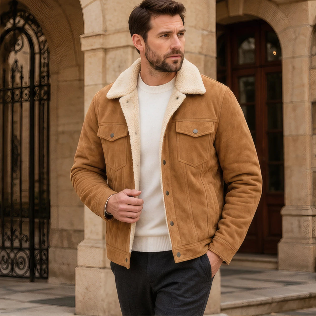 Ellsworth Men's Sherpa Collar Utility Jacket - Khaki - map - Eric Muller - Image 2