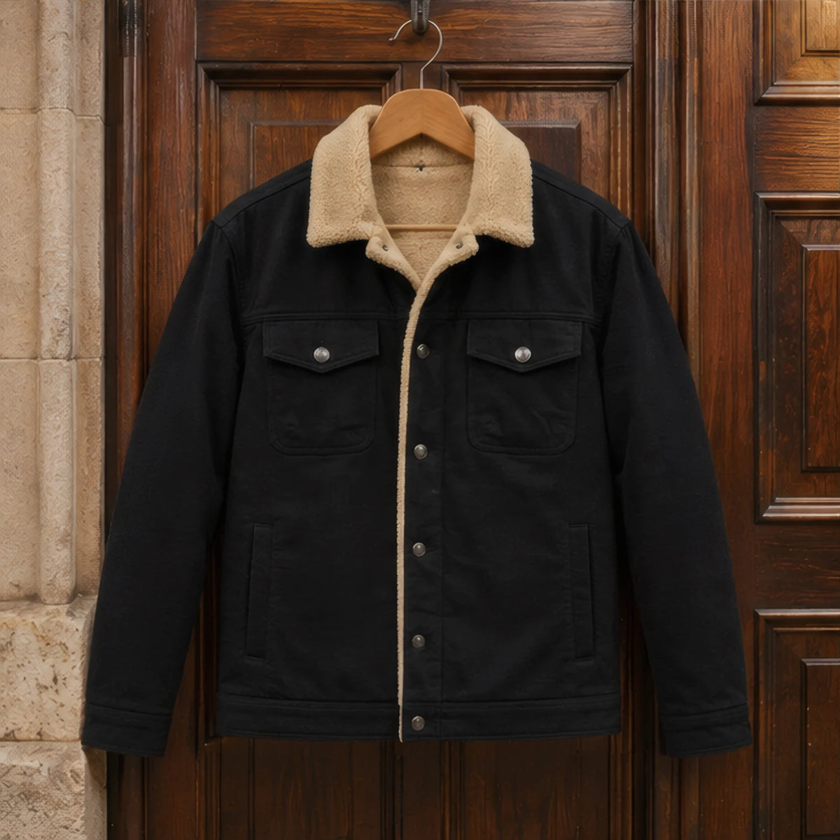Ellsworth Men's Sherpa Collar Utility Jacket - Black - mapout - Eric Muller - Image 3