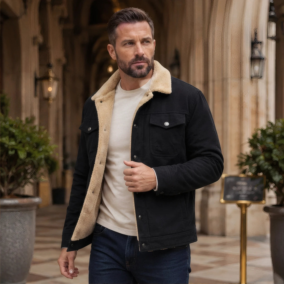 Ellsworth Men's Sherpa Collar Utility Jacket - Black - map - Eric Muller - Image 2