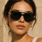 Elston Double-Bridge Square Sunglasses - Dark Green - eyewear-style:square - Eric Muller - Image 4